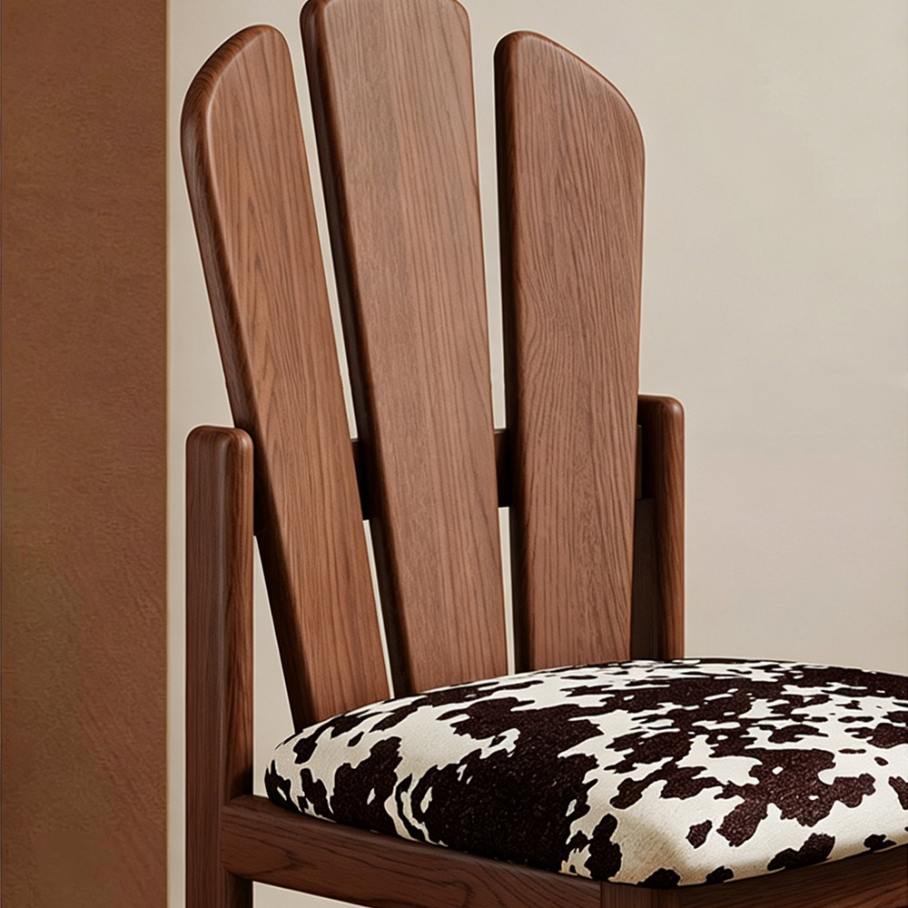 Three Slat Curved Back Solid Wood Printed Fabric Dining Chair 1 Piece