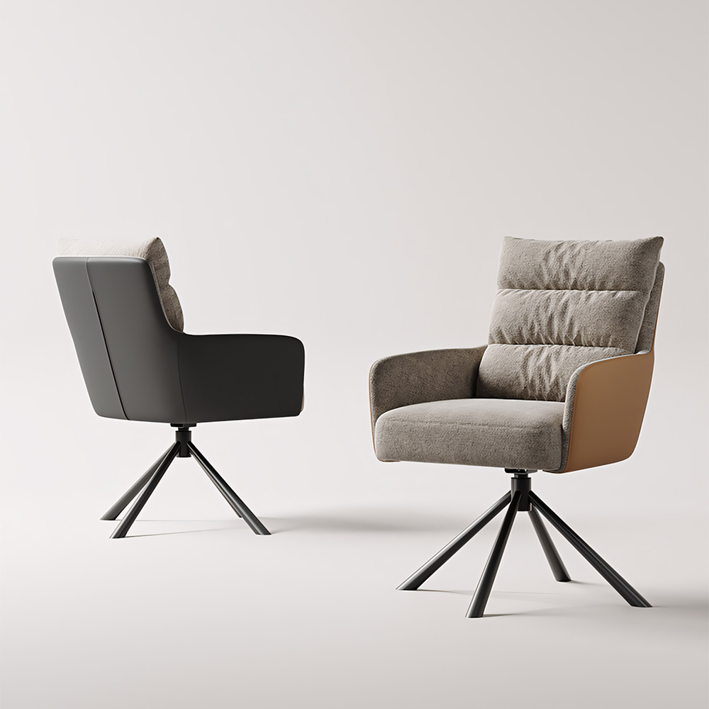Modern Contrast Linen Leather 180 Degree Rotating Study Chair 1 Piece