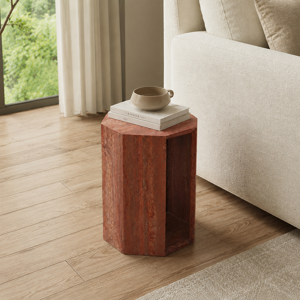 Raw Mineral Grain Natural Travertine Hollow End Side Table
