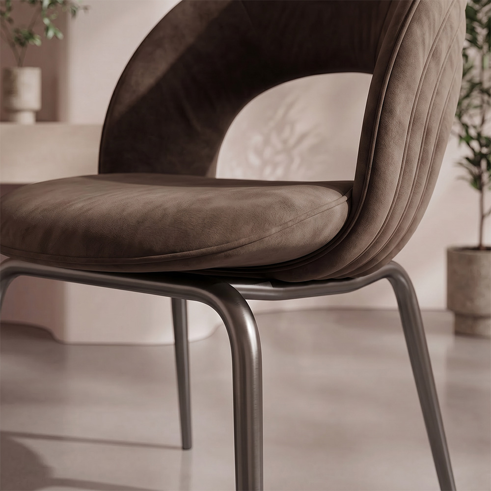 Plush Velvet Channel Stitch Minimalist Metal Leg Dining Room Chair 1 Piece