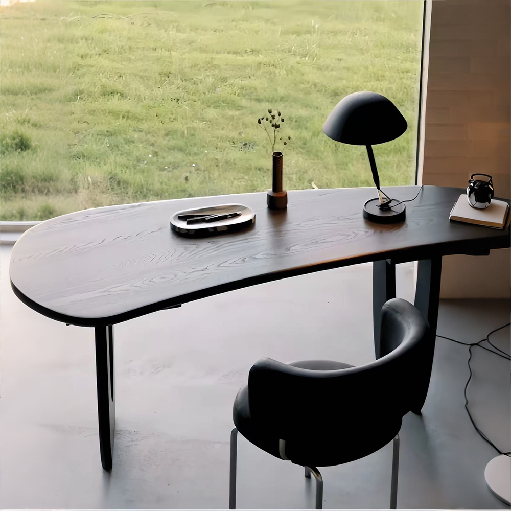Sculptural U Hollow Leg Natural Grain Solid Wood Curved Writing Desk