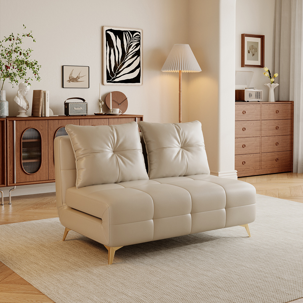 Faux Leather 2 Seater Convertible Tufted Sofa Bed