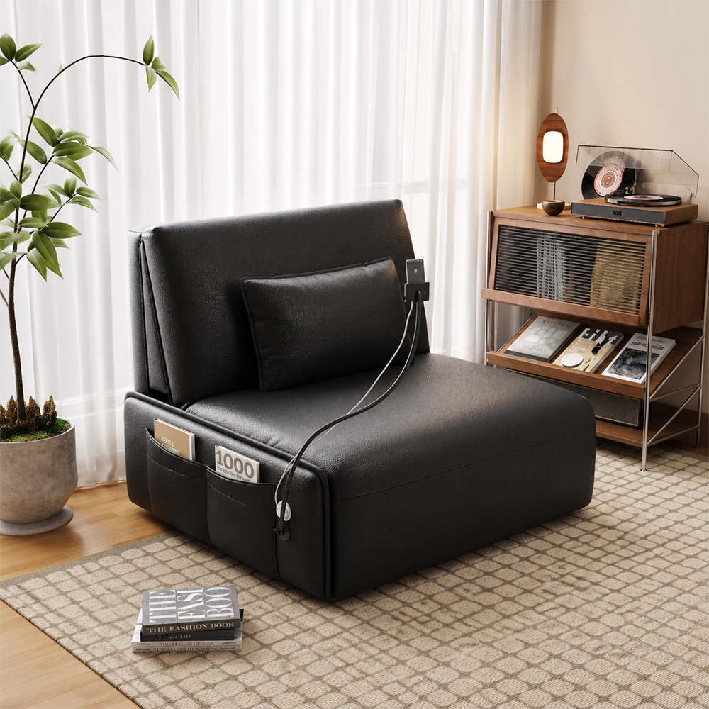 Gooseneck Phone Holder Foldable Faux Leather Guest Sofa Bed