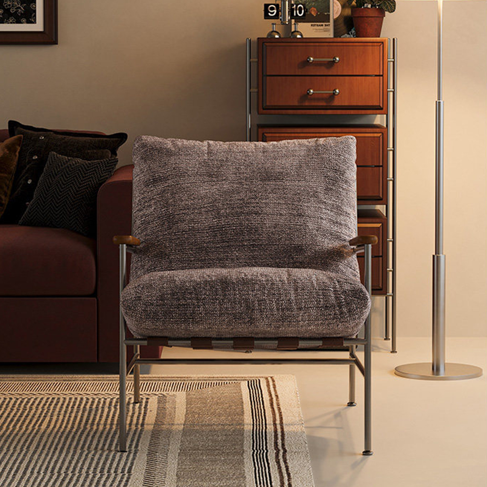 Stainless Steel Frame Linen Blend Walnut Arm Modern Accent Chair