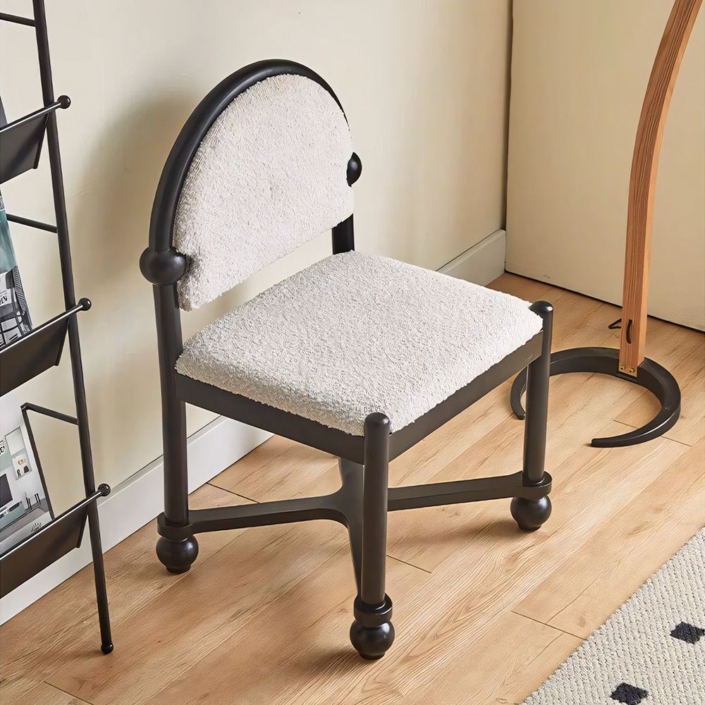 Vintage Ball Foot Cross Support Teddy Boucle Solid Wood Dining Chair 1 Piece