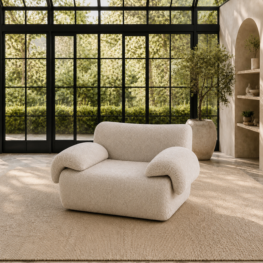 Soft and Fluffy Ivory Bouclé Compressed Sofa