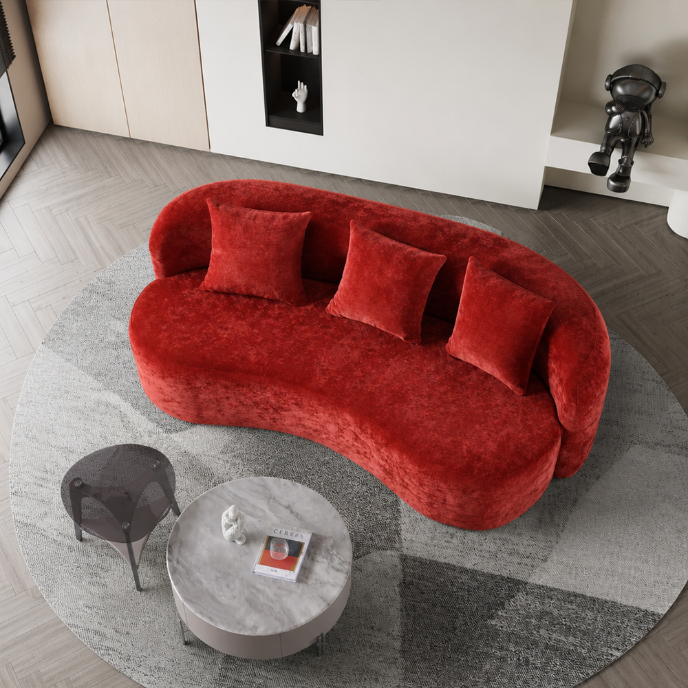 78.7" Bold Red Crushed Velvet Curved Wave Vacuum Compressed Modular Sofa