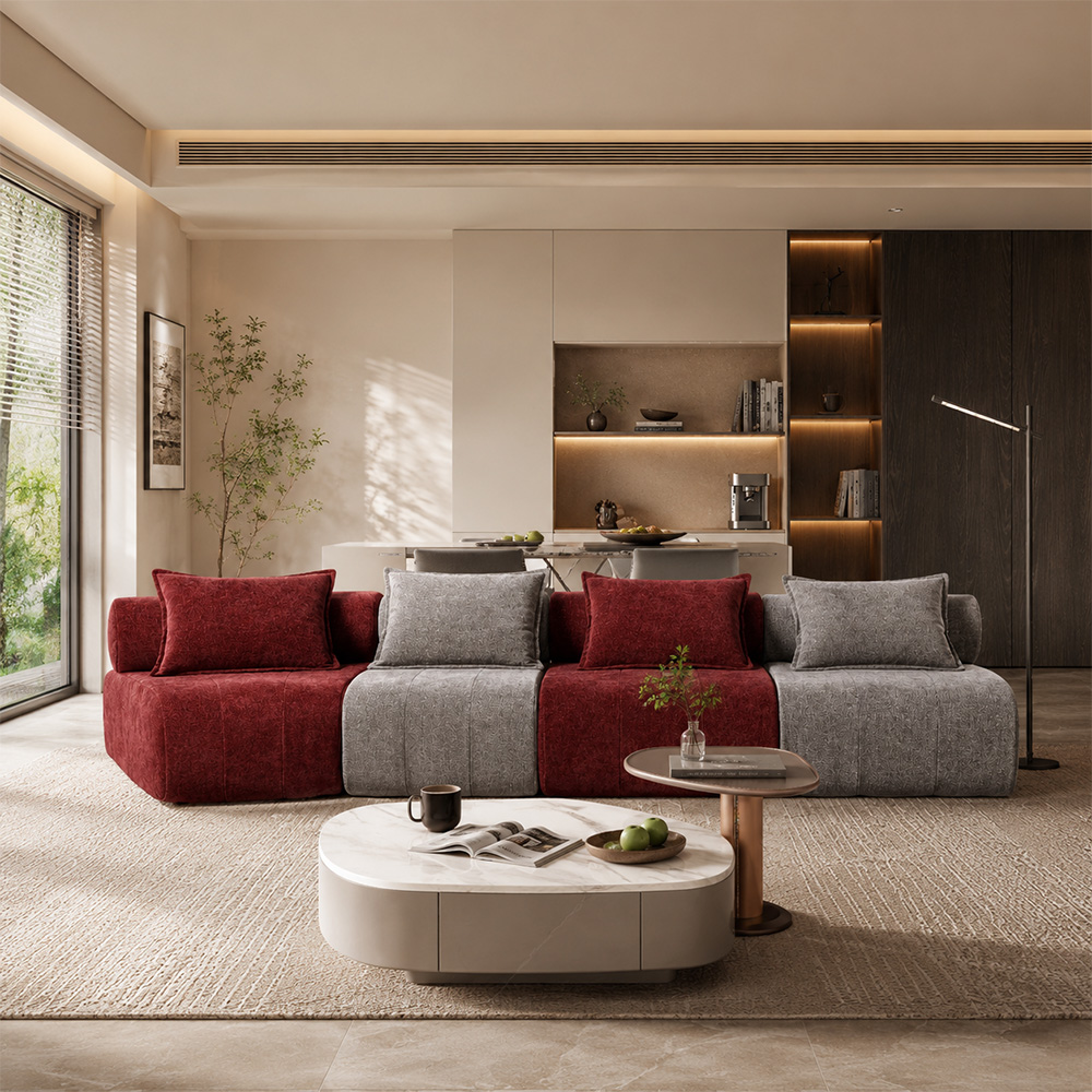 Space Saving Compressed Packaging Two Tone Modular Living Room Sofa