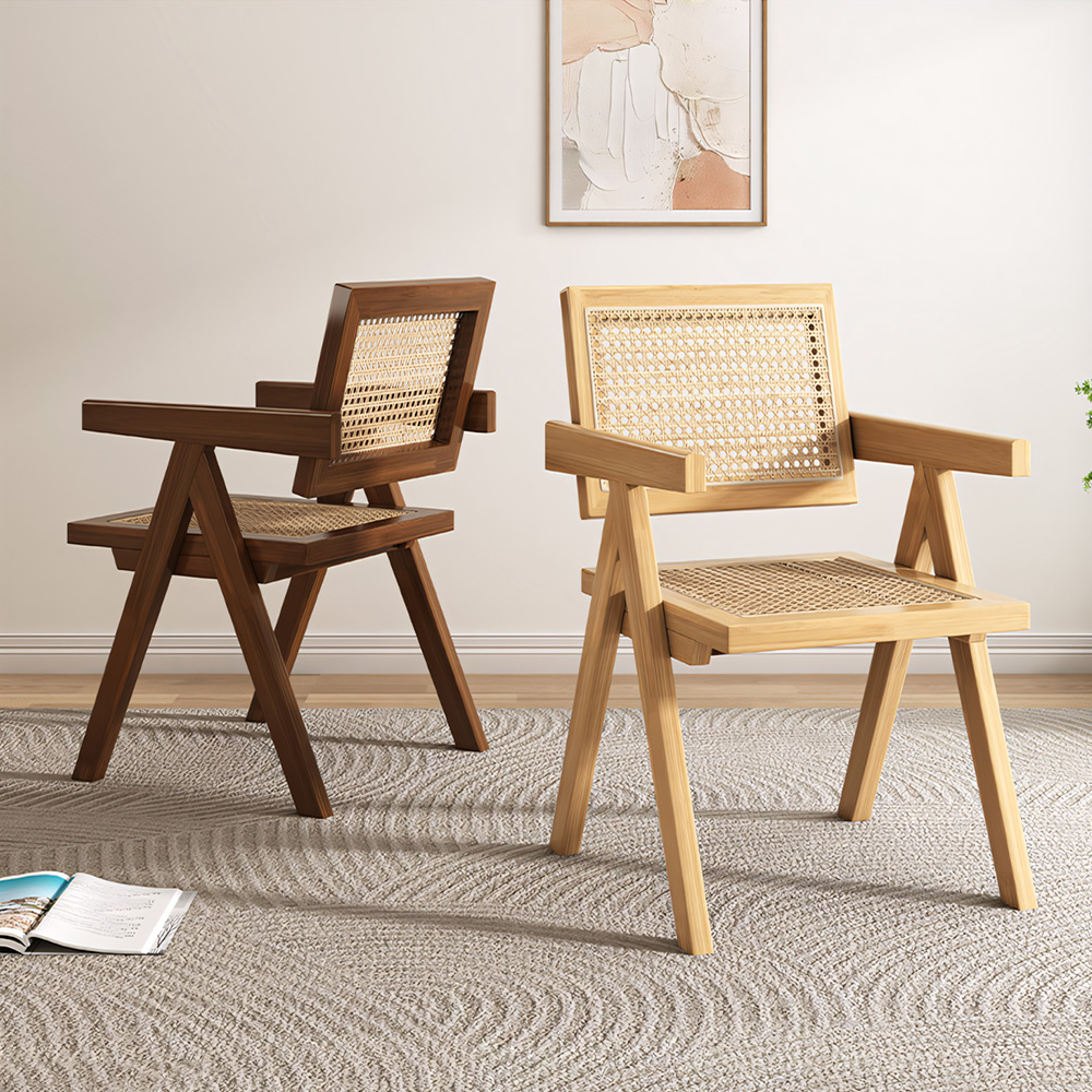 Airy Woven Plastic Rattan Wide Arm Solid Wood Residential Chair 1 Piece