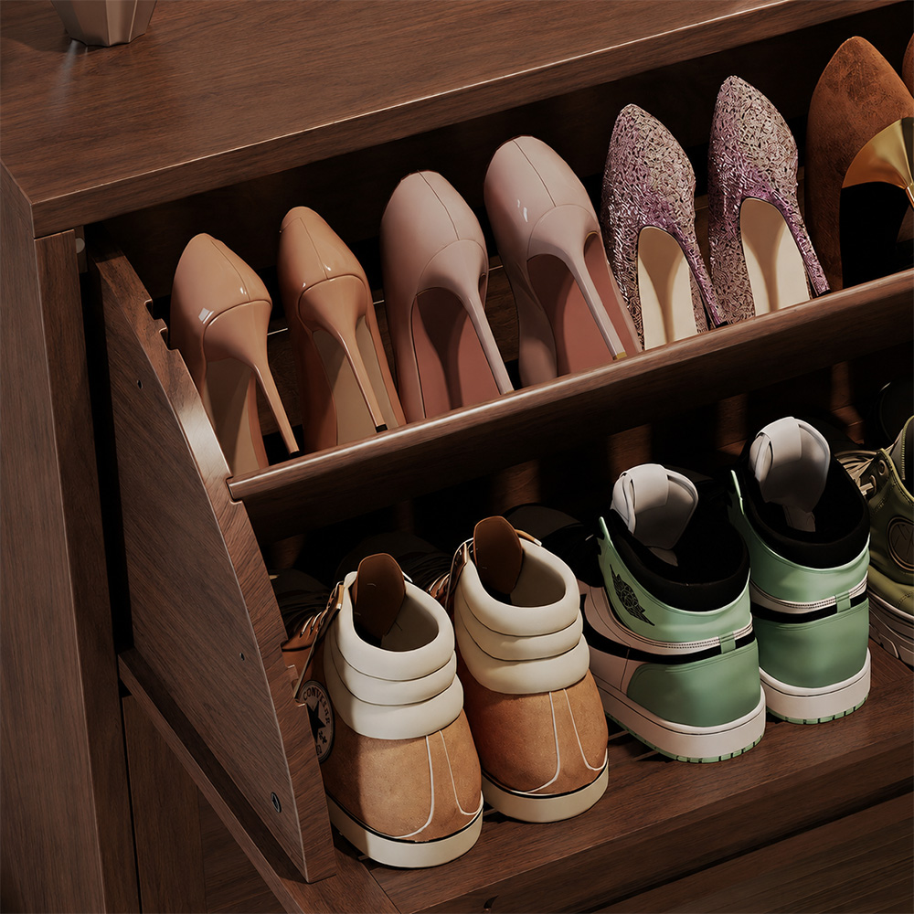 31.4'' Modern Wooden Flip-Door Shoe Cabinet Slim Space-Saving Entryway Storage Organizer