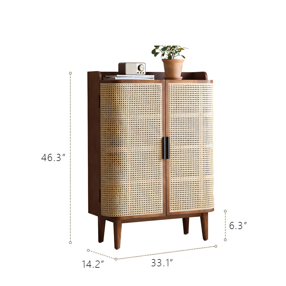 33.1" Wood Rattan Entryway Shoe Cabinet Organizer