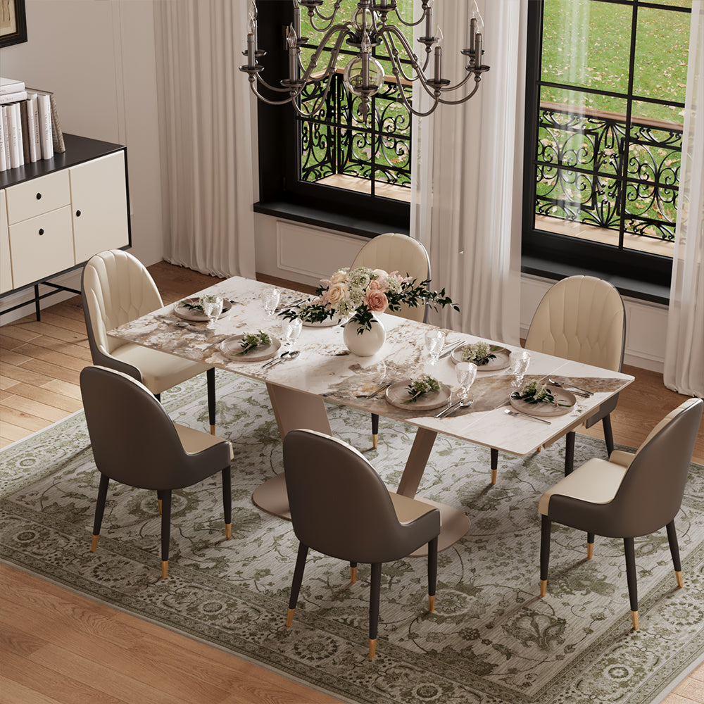 55.1"-78.7" Extendable Dining Table with Modern Patterned Stone Top