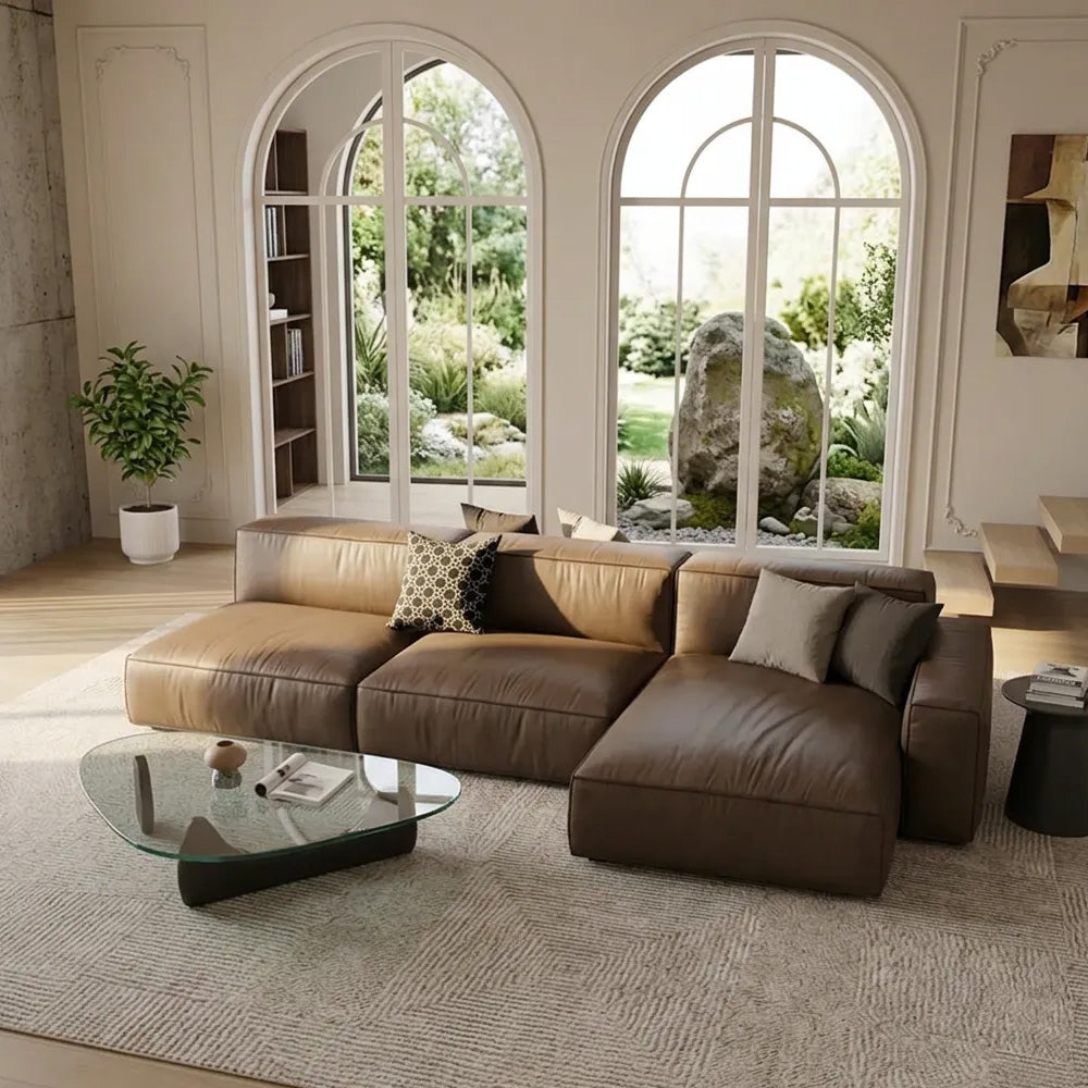Modern Modular Top-Grain Leather Sectional Sofa
