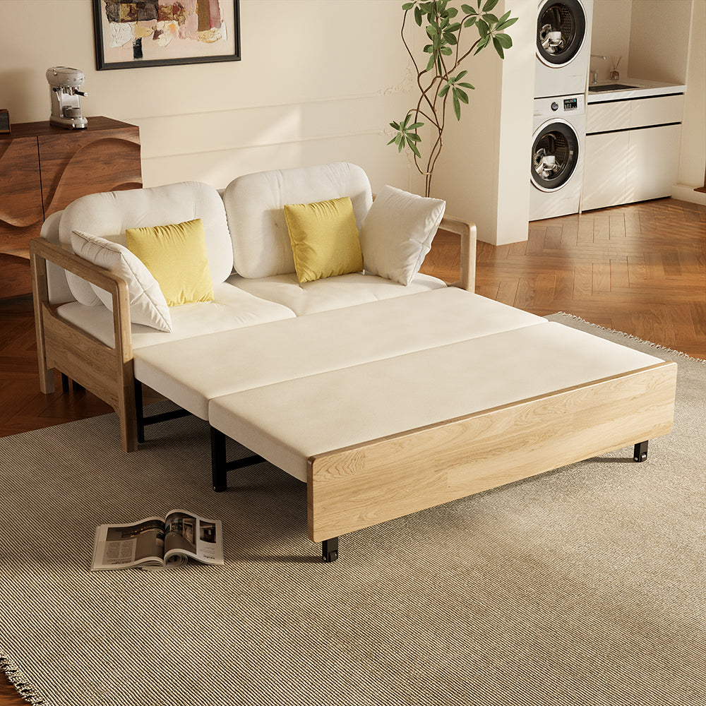 Sofa Bed with Storage Space Convertible Design Solid Wood Sponge Fabric