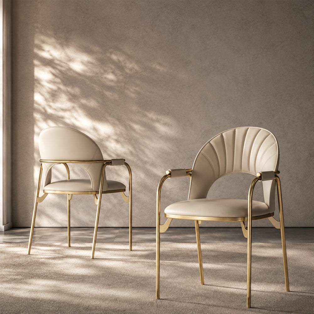 Modern Upholstered Dining Chair Set of 2 with Gold Stainless Steel Frame and Curved Backrest