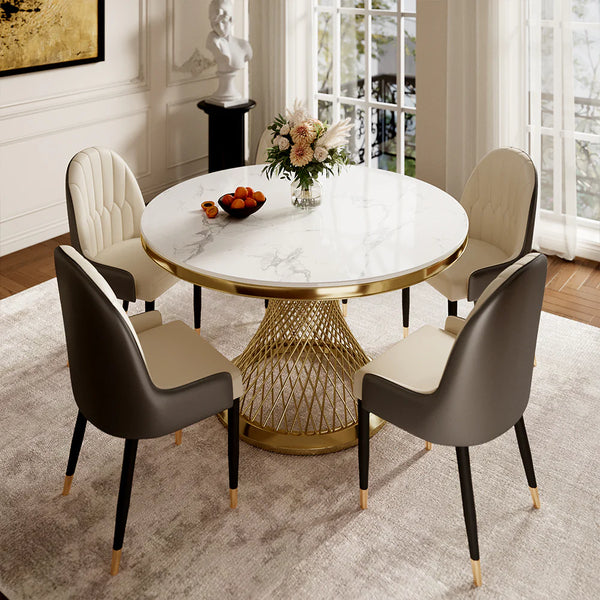 Sintered stone dining table, available with 4 backrest chairs.