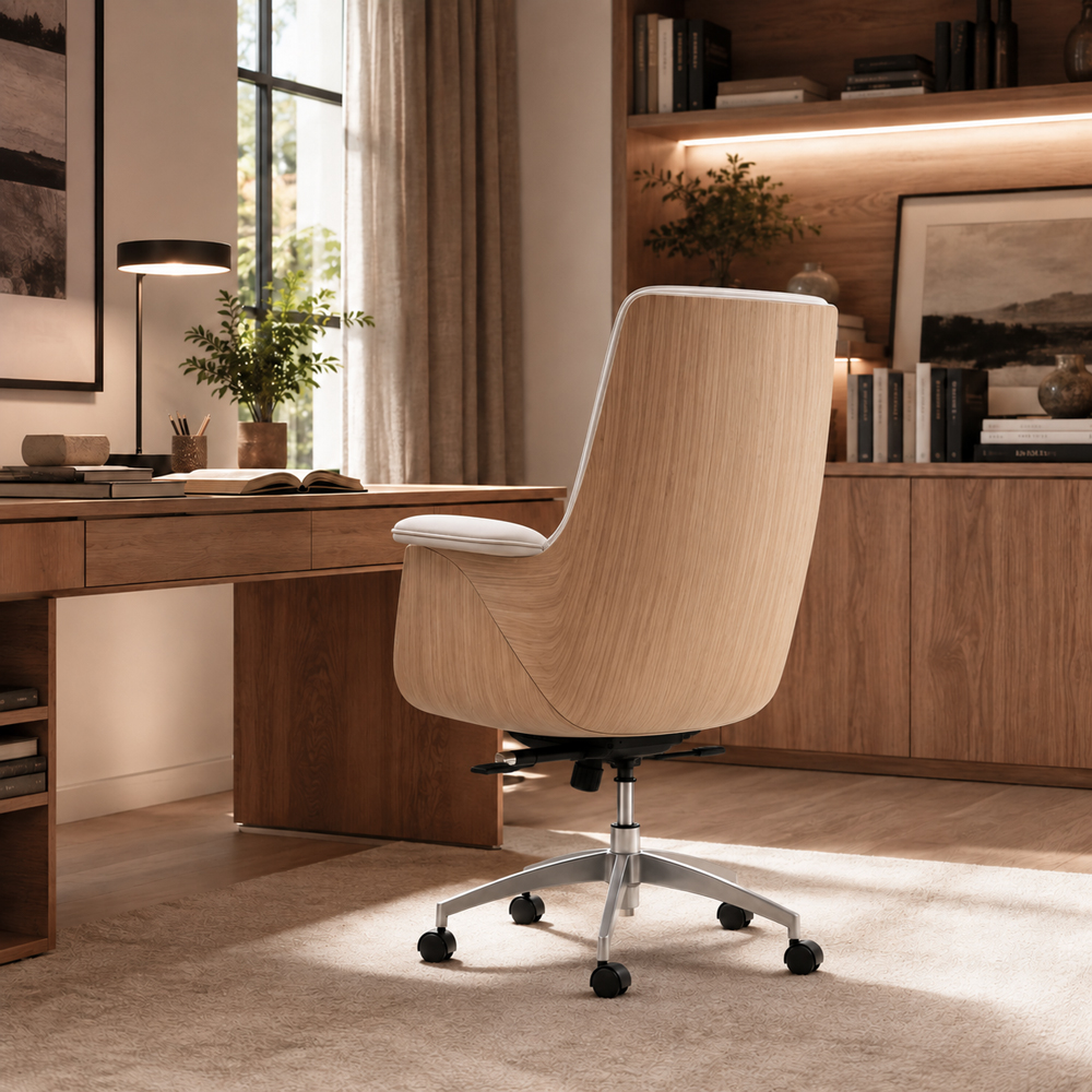 Cream PU Leather Office Chair with Dual-Function Tilt Mechanism