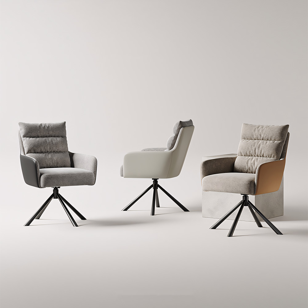 Modern Contrast Linen Leather 180 Degree Rotating Study Chair 1 Piece