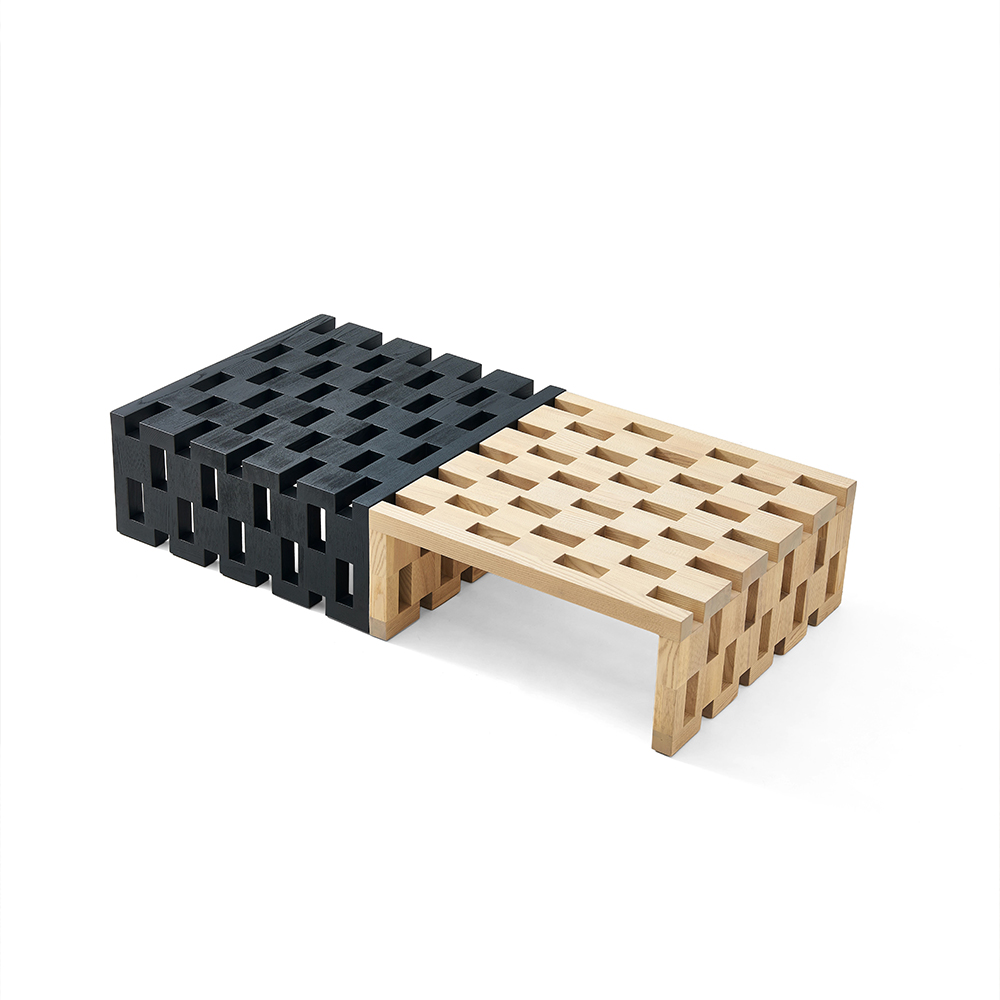 Two Tone Matte Paint Solid Ash Wood Grid Hollow Rectangular Coffee Table