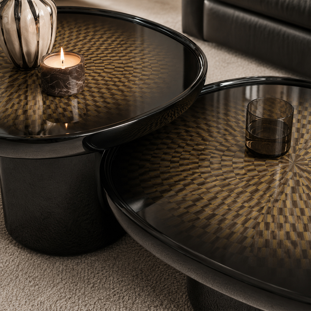 Contemporary Light Luxury Black Gloss Resin Nesting Oval Center Tables Set