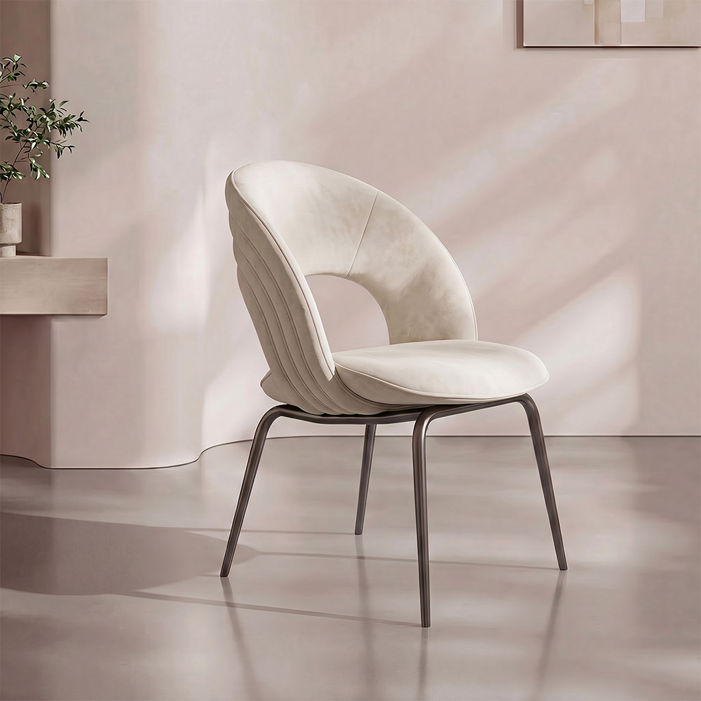 Plush Velvet Channel Stitch Minimalist Metal Leg Dining Room Chair 1 Piece