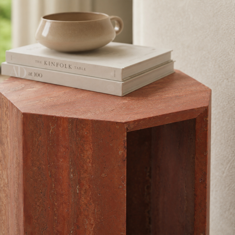 Raw Mineral Grain Natural Travertine Hollow End Side Table