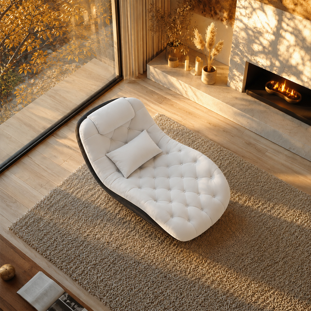 Modern Tufted Chaise Lounge Chair with Curved Base