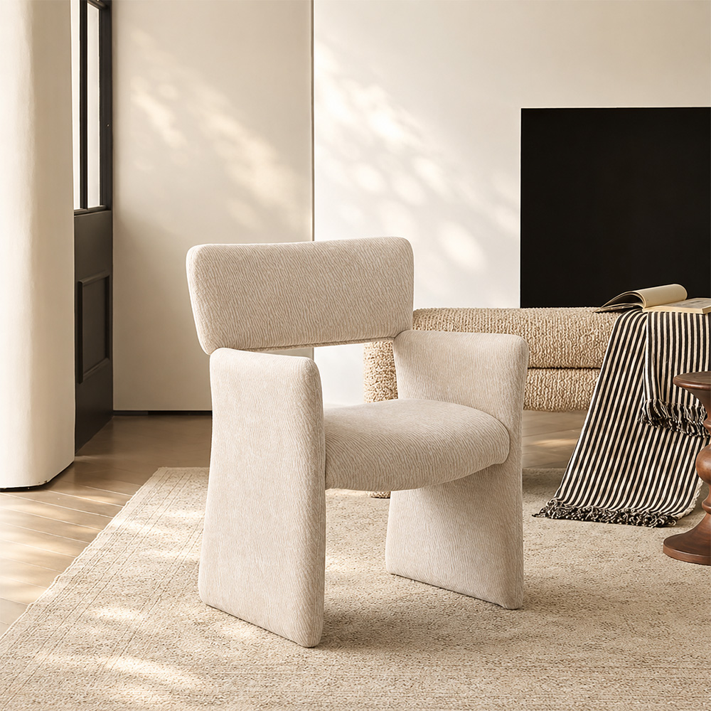 Full Wrapped Textured Chenille Sculptural Integrated Frame Dining Chair 1 Piece
