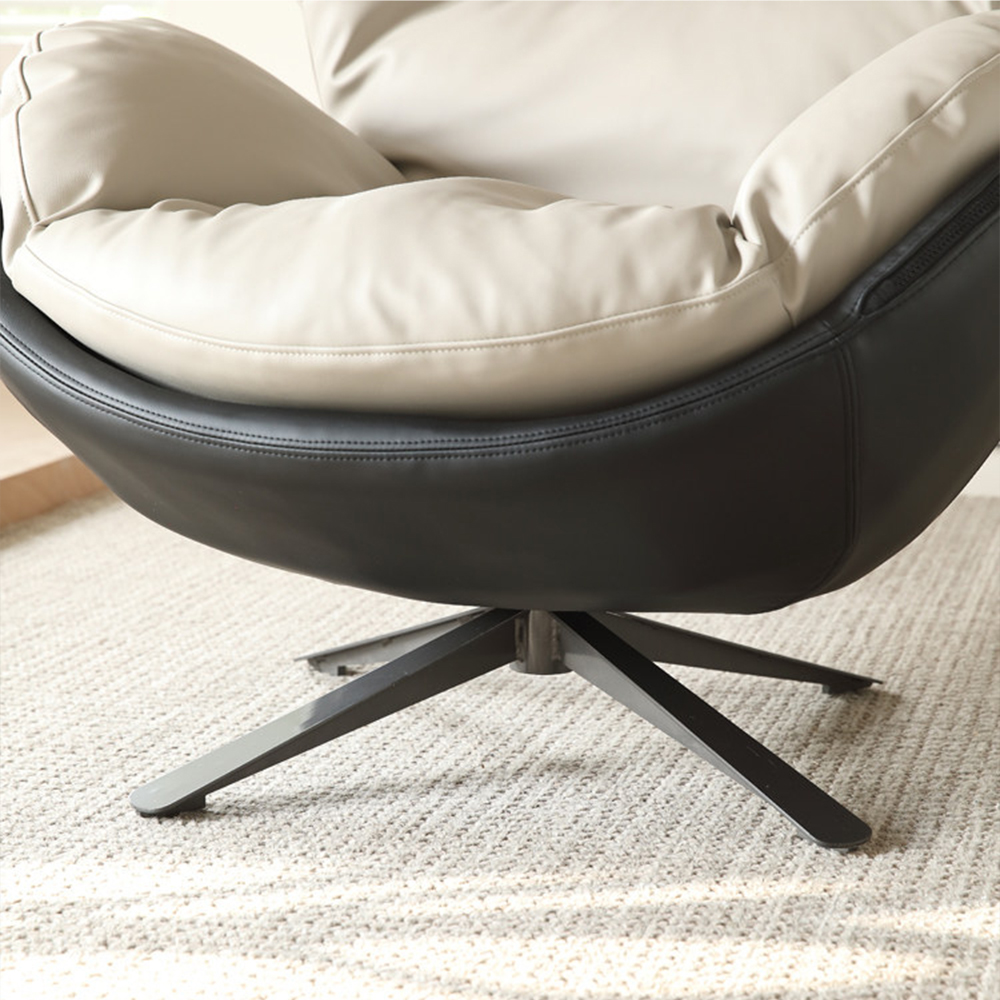 Modern Cream & Black Swivel Lounge Chair with Plush Cushioned Seat
