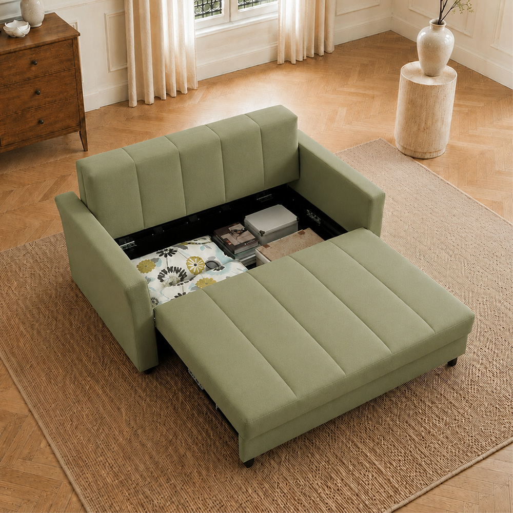 Small Apartment 2 In 1 Pull Out Guest Bed Microfiber Suede Couch Sofa Bed