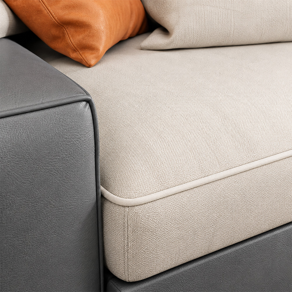 L Shaped Linen Cushion Microfiber Leather Pull Out Storage Sectional Sofa Bed
