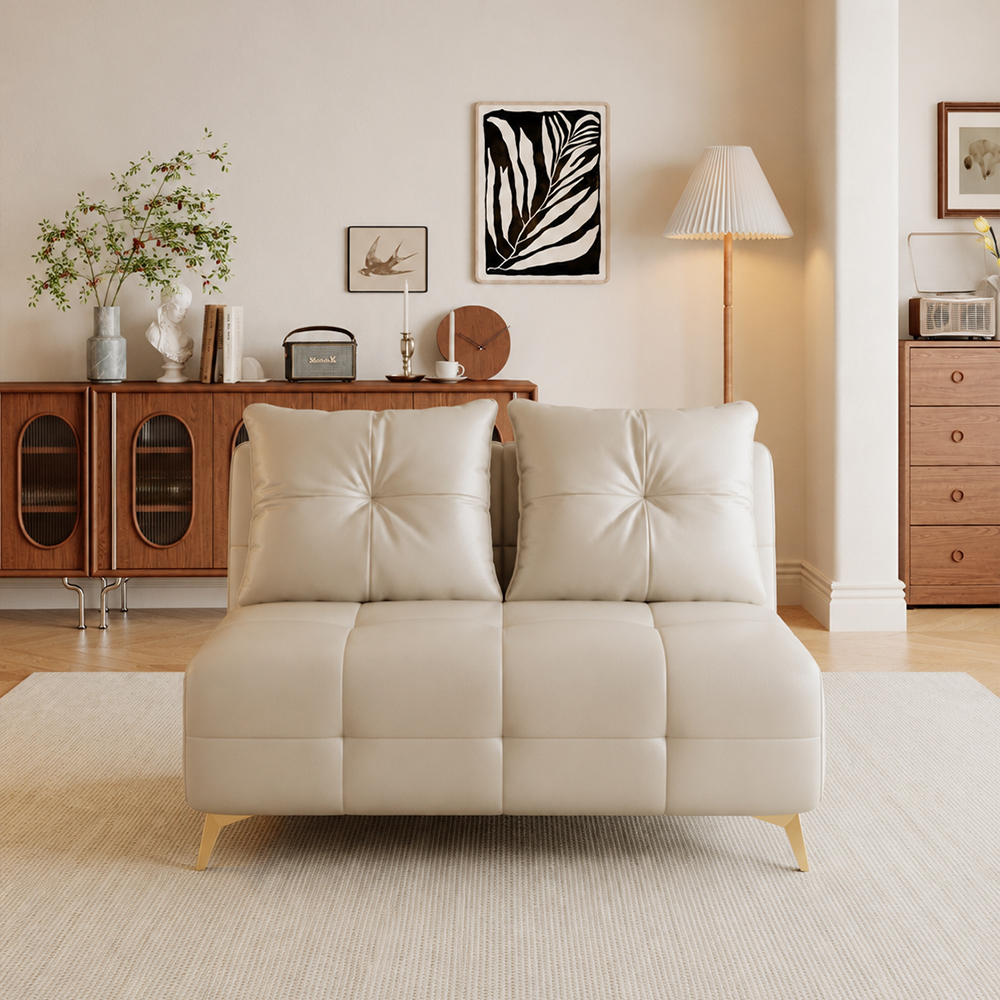 Faux Leather 2 Seater Convertible Tufted Sofa Bed