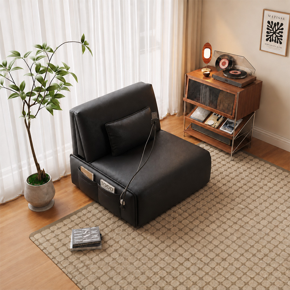 Gooseneck Phone Holder Foldable Faux Leather Guest Sofa Bed