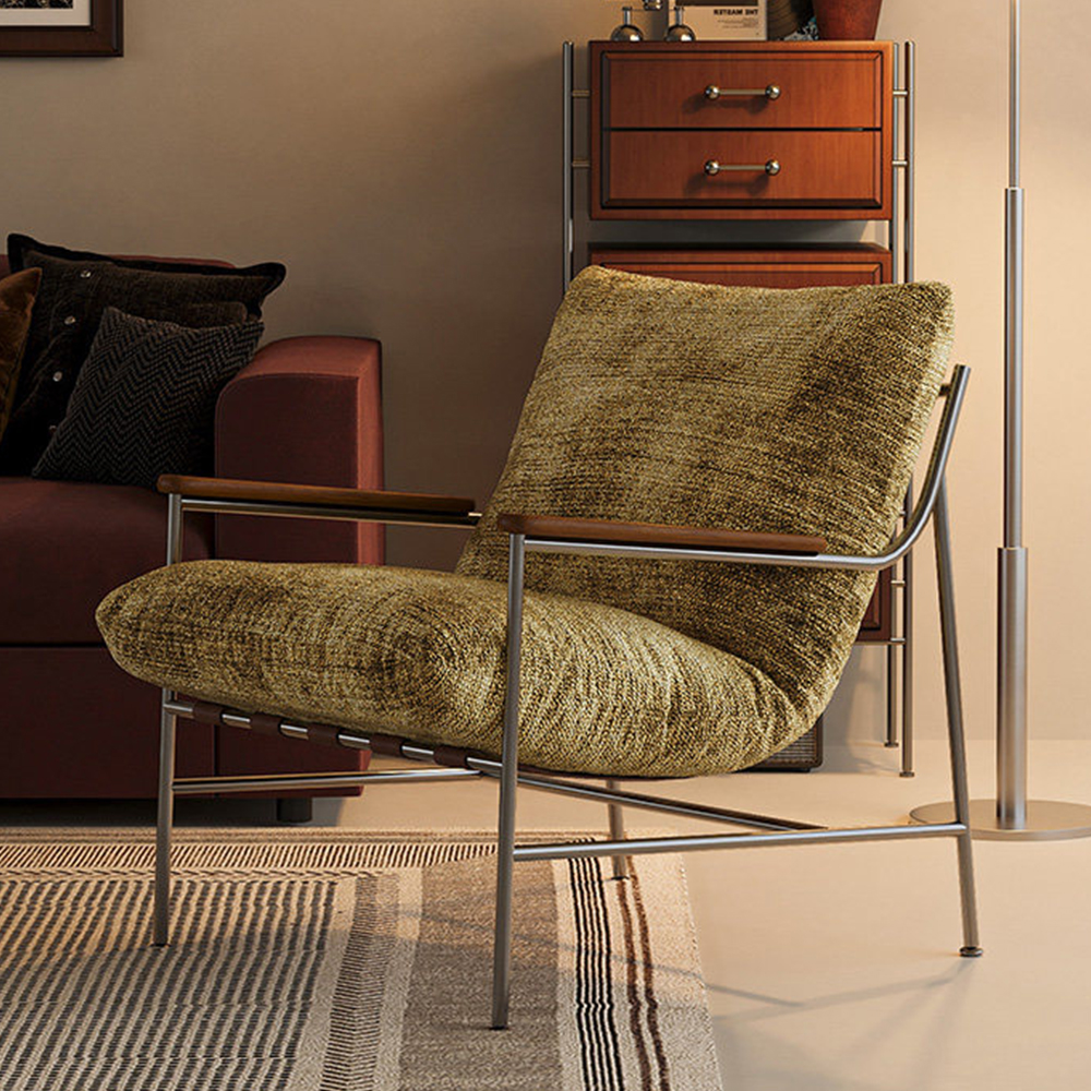 Stainless Steel Frame Linen Blend Walnut Arm Modern Accent Chair