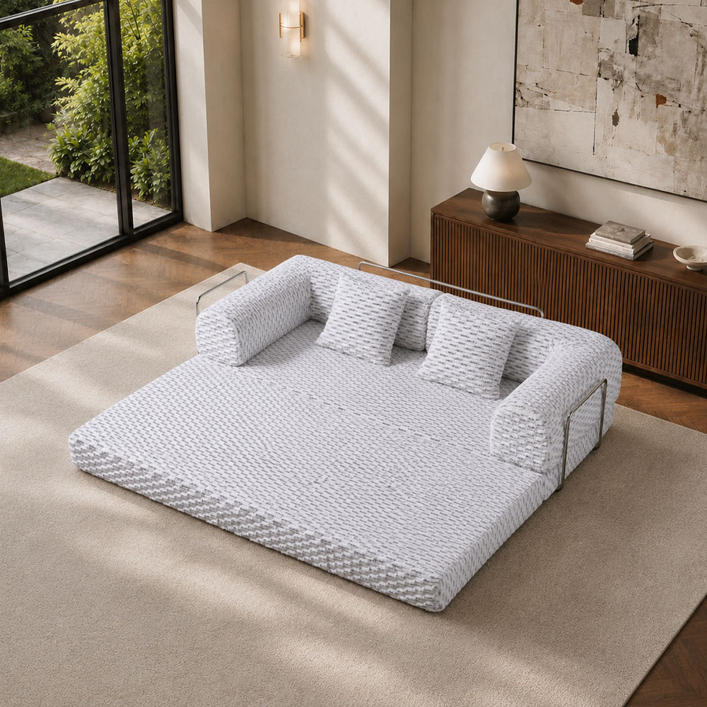 Striped Bouclé Fabric Modular Vacuum Compressed Convertible Sofa Daybed
