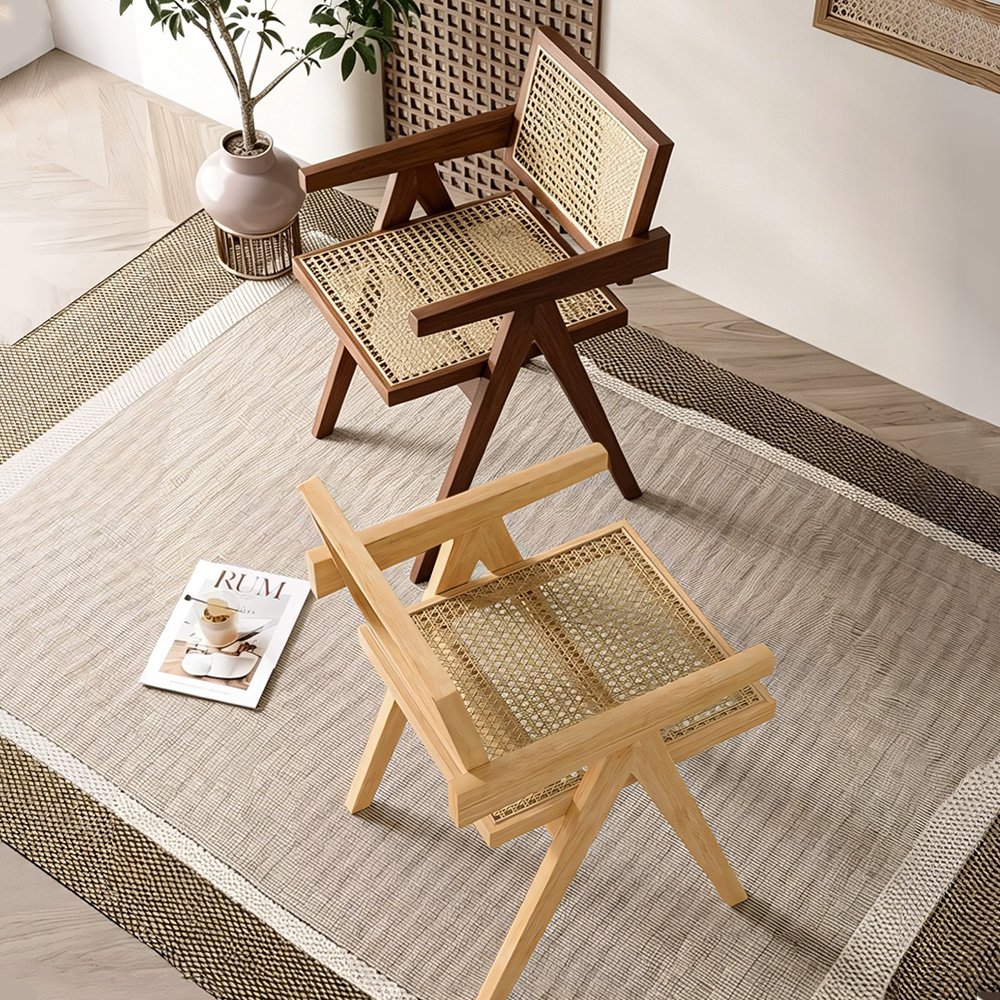 Airy Woven Plastic Rattan Wide Arm Solid Wood Residential Chair 1 Piece