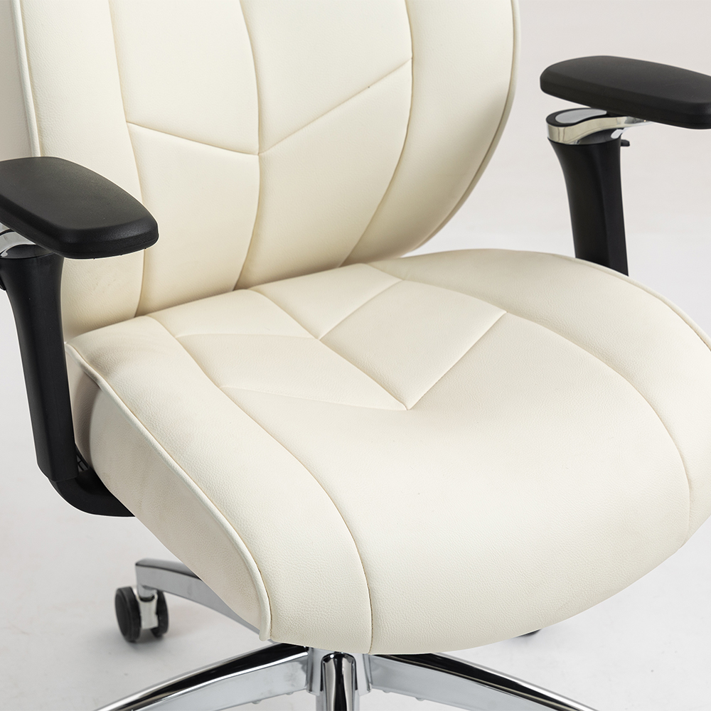 Cream PU Leather Executive Office Chair With 6D Armrests