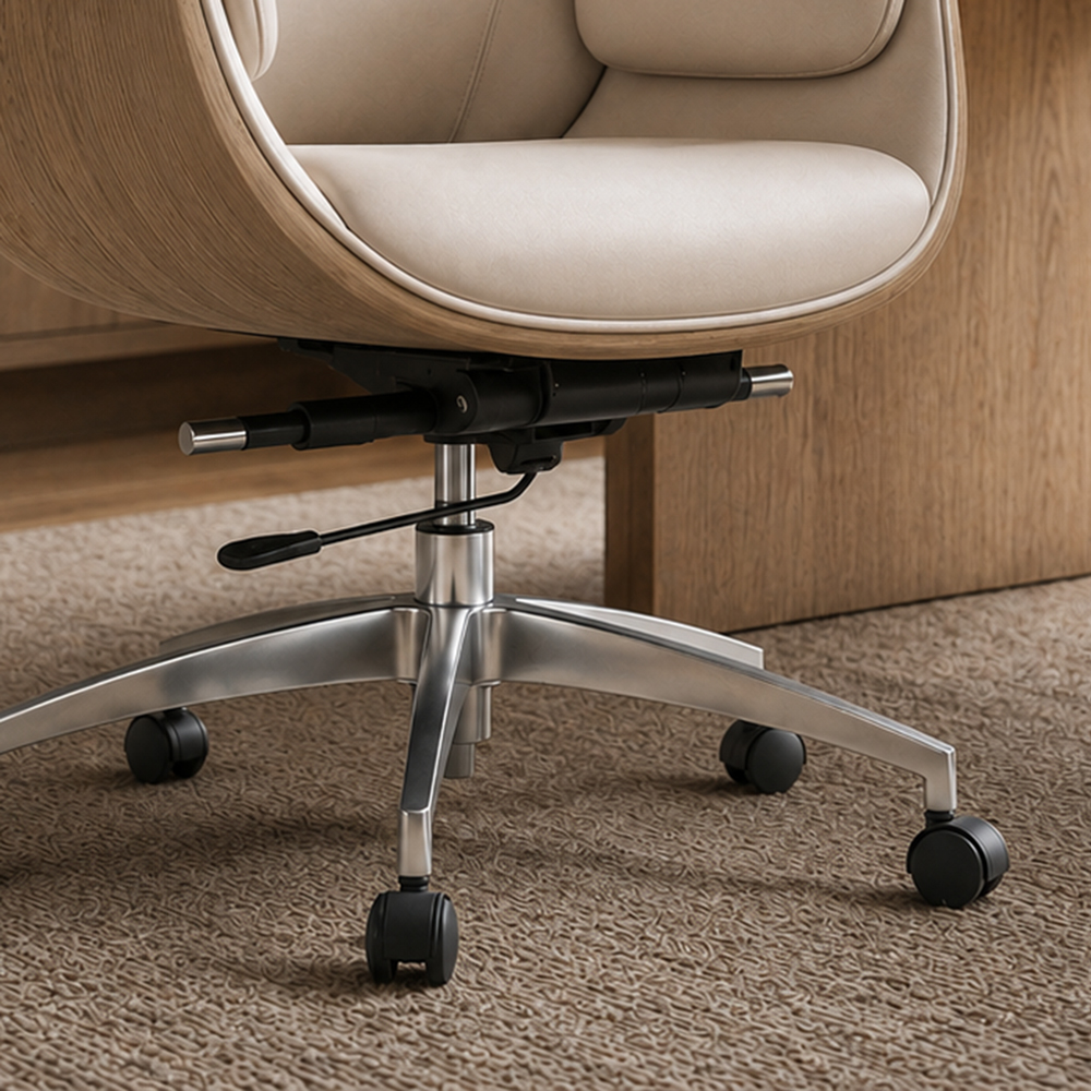 Cream PU Leather Executive Office Chair with Aluminum Base