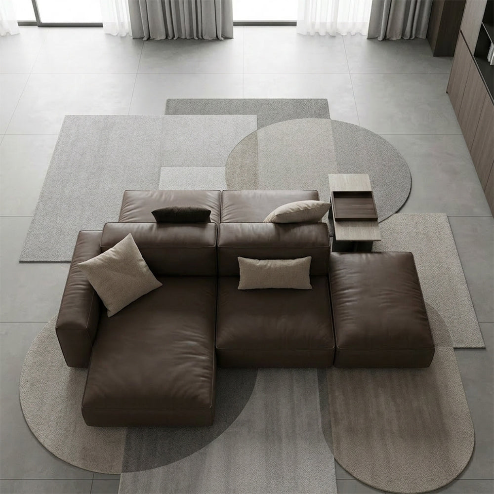 Modern Modular Top-Grain Leather Sectional Sofa