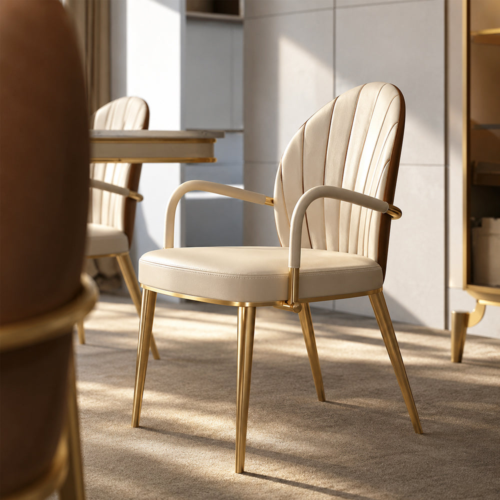 2 PCS Elegant Channel Stitch Gold Frame High End Accent Dining Chair
