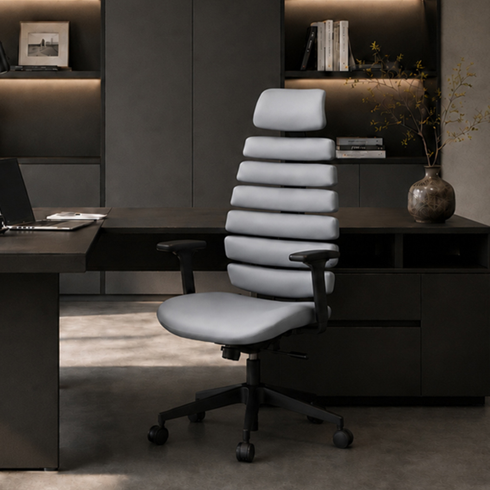 PU Leather Home Office Chair with 3D Armrests & Synchro-Tilt Mechanism