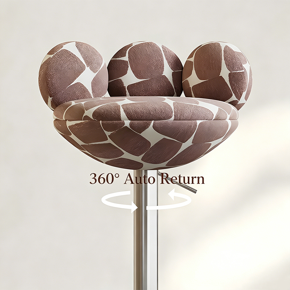 Adjustable Swivel Bar Stool with Floral Patterned Cushion and Chrome Base 1 Piece