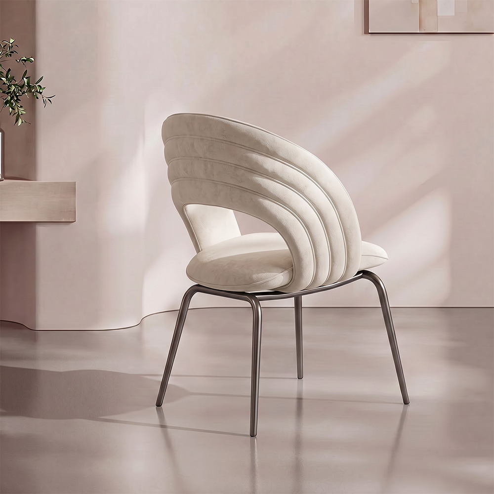 Plush Velvet Channel Stitch Minimalist Metal Leg Dining Room Chair 1 Piece
