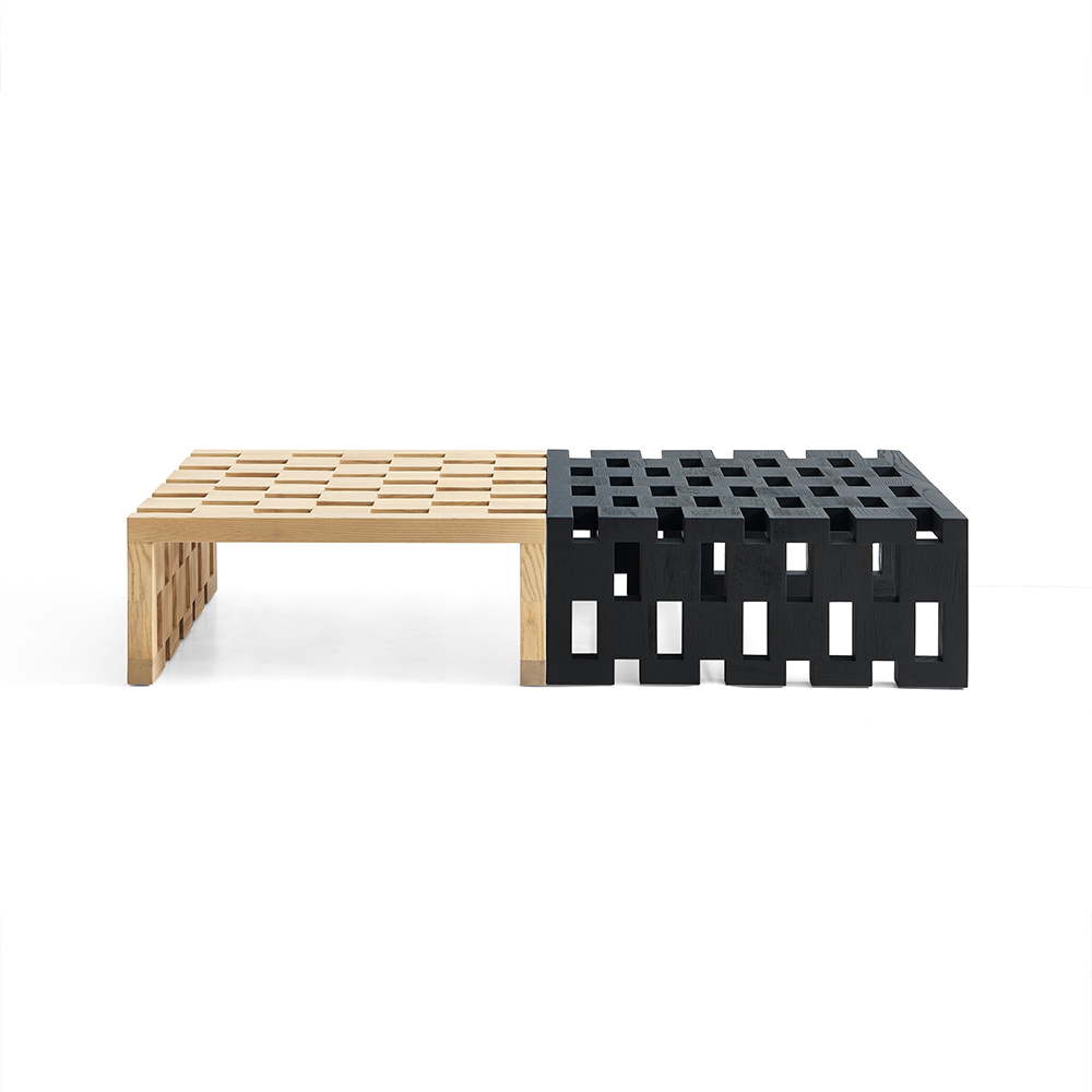 Two Tone Matte Paint Solid Ash Wood Grid Hollow Rectangular Coffee Table