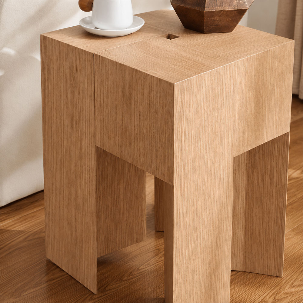 Geometric Split Block White Oak Veneer Multi Layer Wood Side Table
