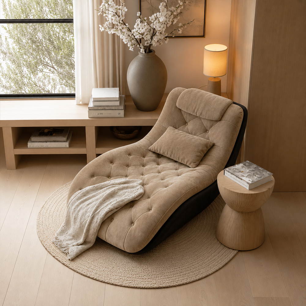 Modern Tufted Chaise Lounge Chair with Curved Base