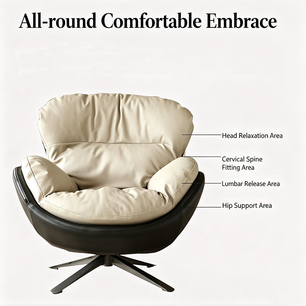 Modern Cream & Black Swivel Lounge Chair with Plush Cushioned Seat