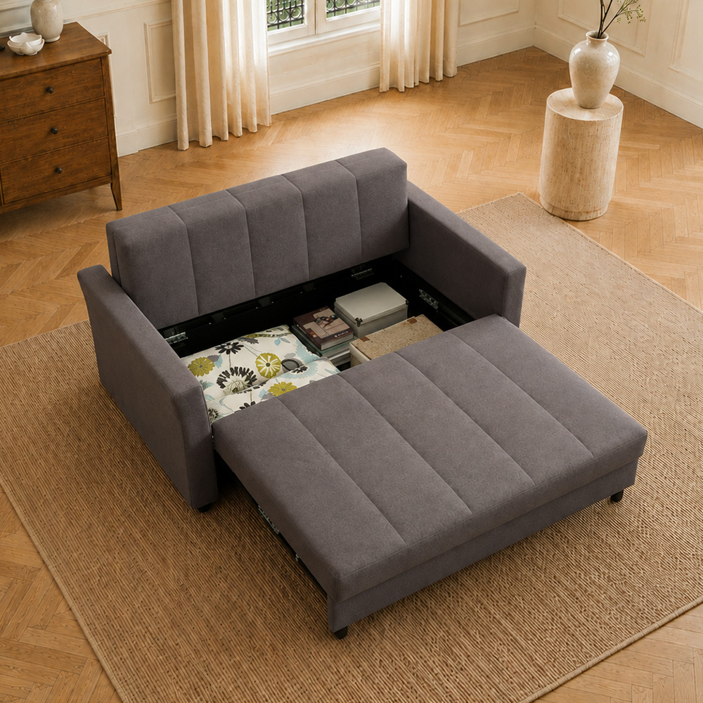 Small Apartment 2 In 1 Pull Out Guest Bed Microfiber Suede Couch Sofa Bed