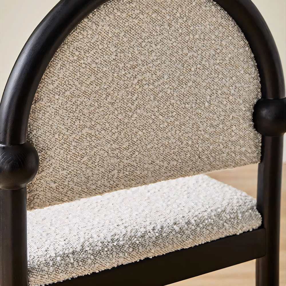 Vintage Ball Foot Cross Support Teddy Boucle Solid Wood Dining Chair 1 Piece