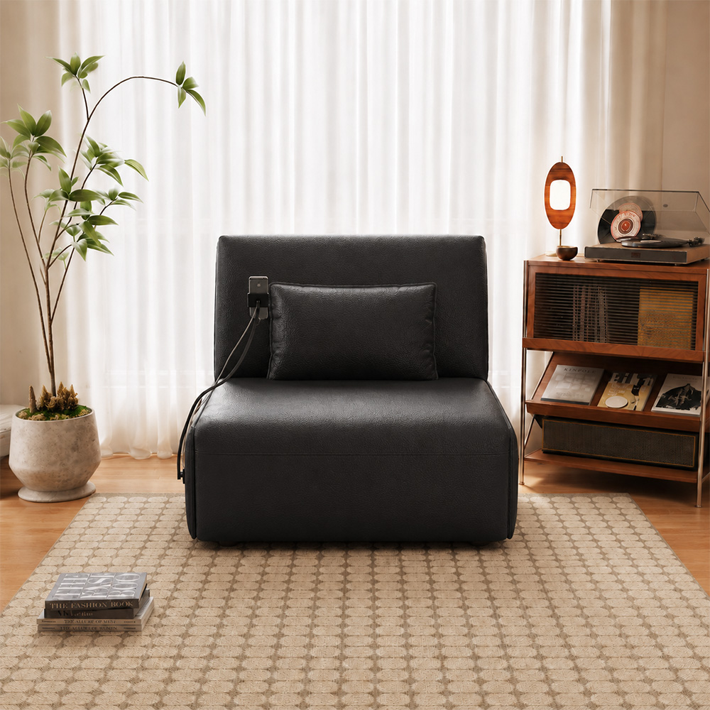 Gooseneck Phone Holder Foldable Faux Leather Guest Sofa Bed